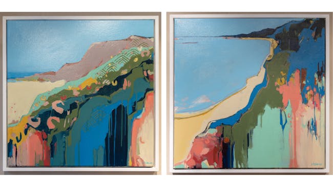 A couple of paintings that are on a wall
