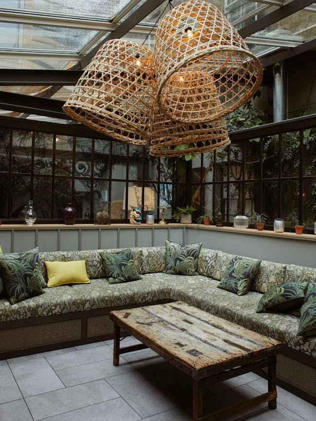 A couch and table in a room