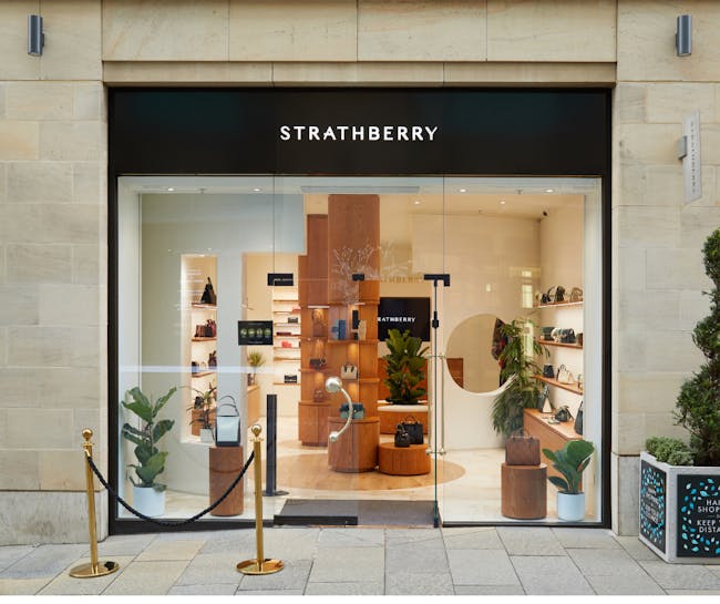 A store front with a display of plants in the window