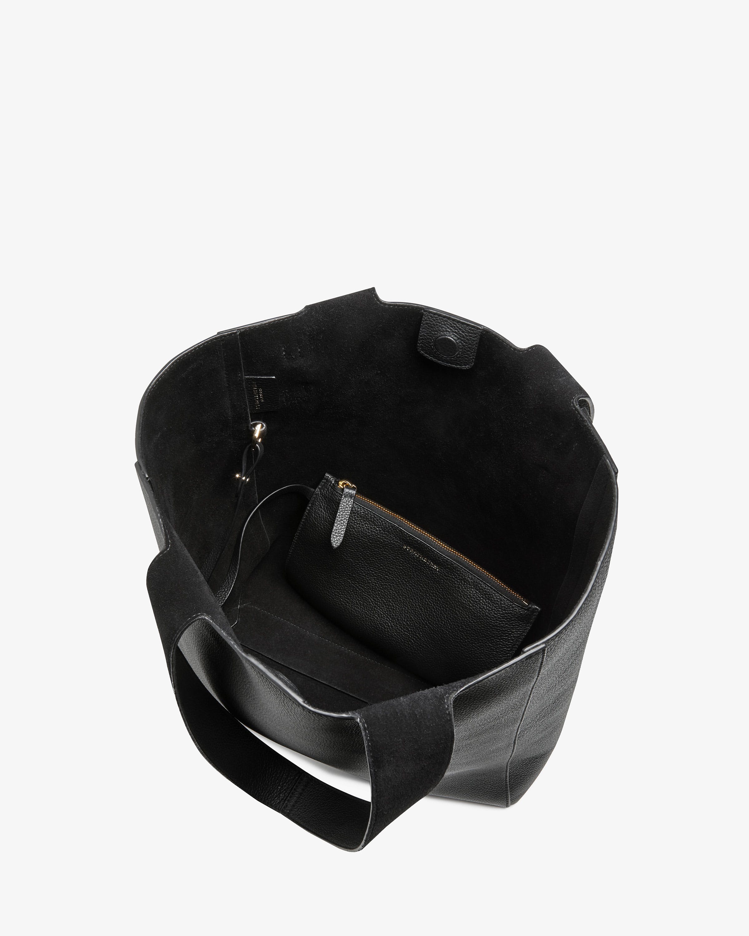 A black bag with a black strap on it