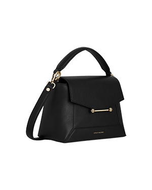 A black handbag on a white background