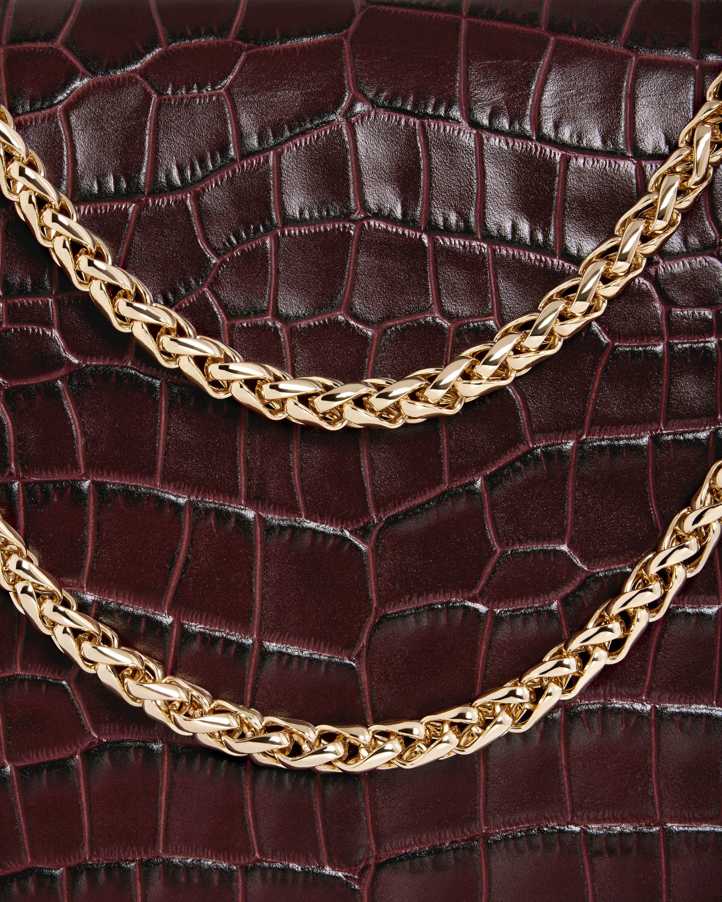 A close up of a chain on a purse