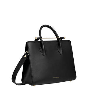 A black handbag on a white background