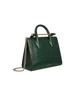 A green handbag on a green background