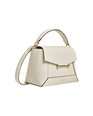 A white handbag on a green background