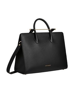 A black handbag on a white background