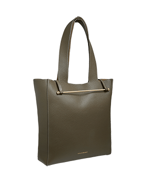 A brown leather tote bag