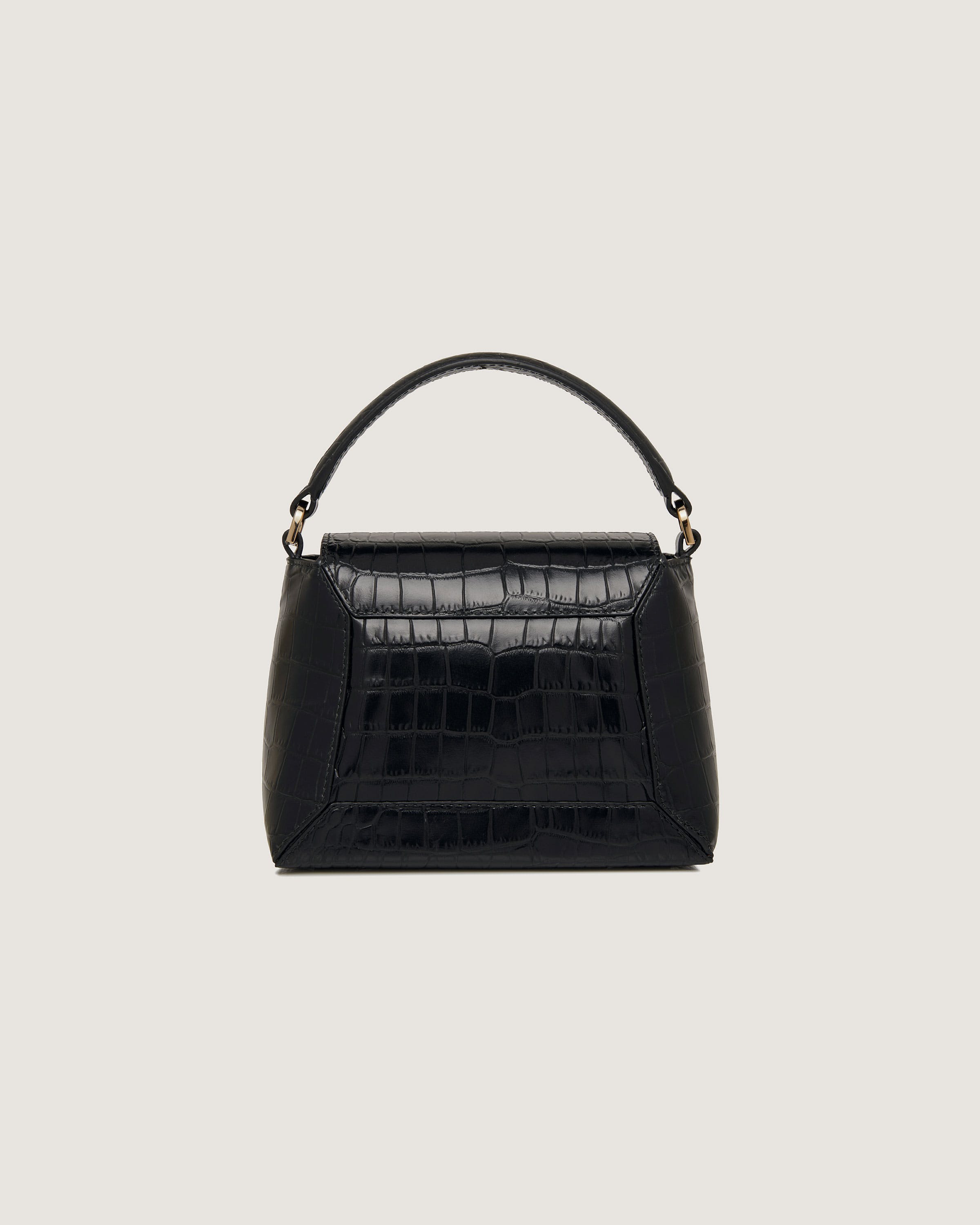 A black handbag on a white background