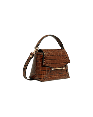 A brown handbag on a green background