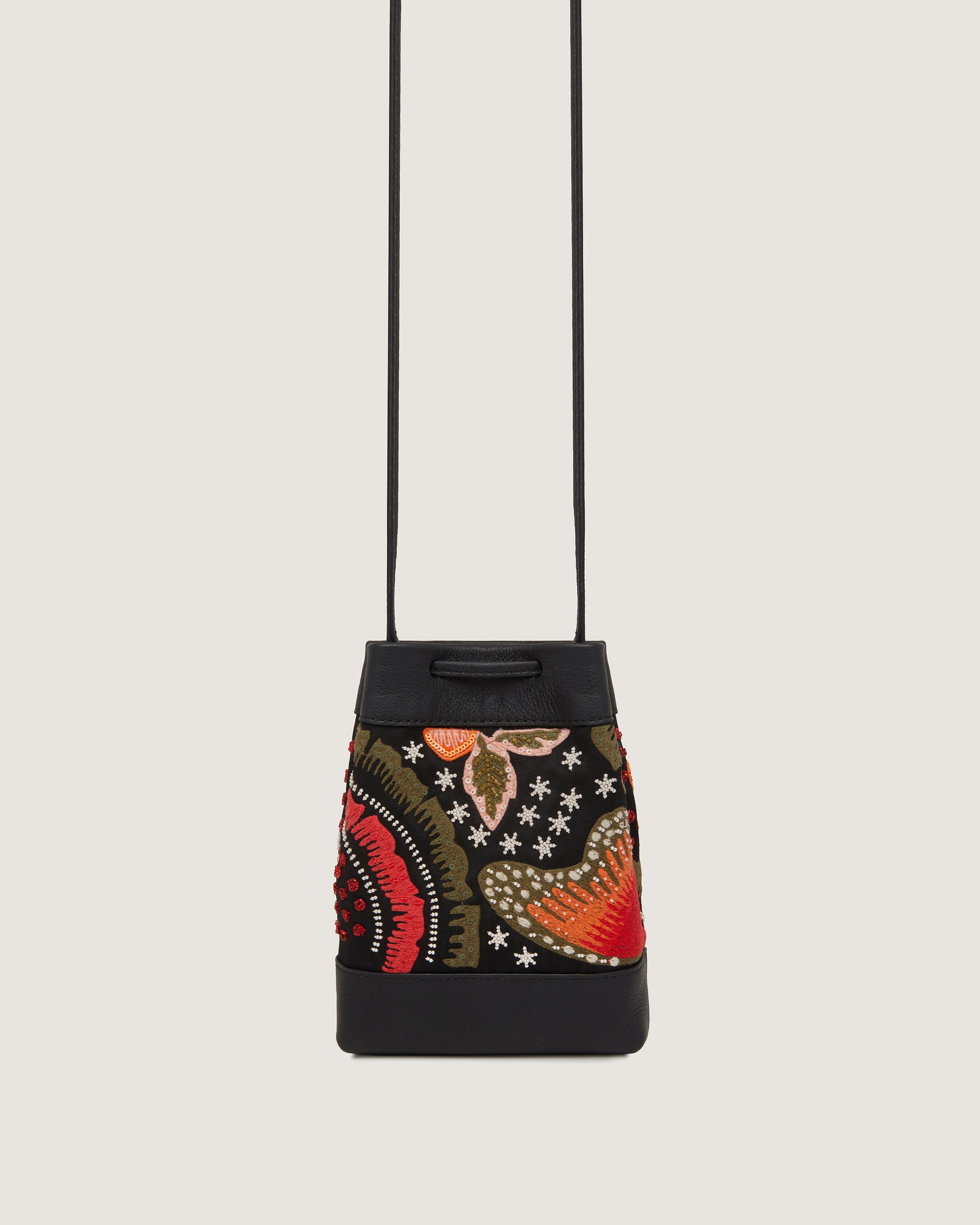 A handbag with a colorful pattern on it