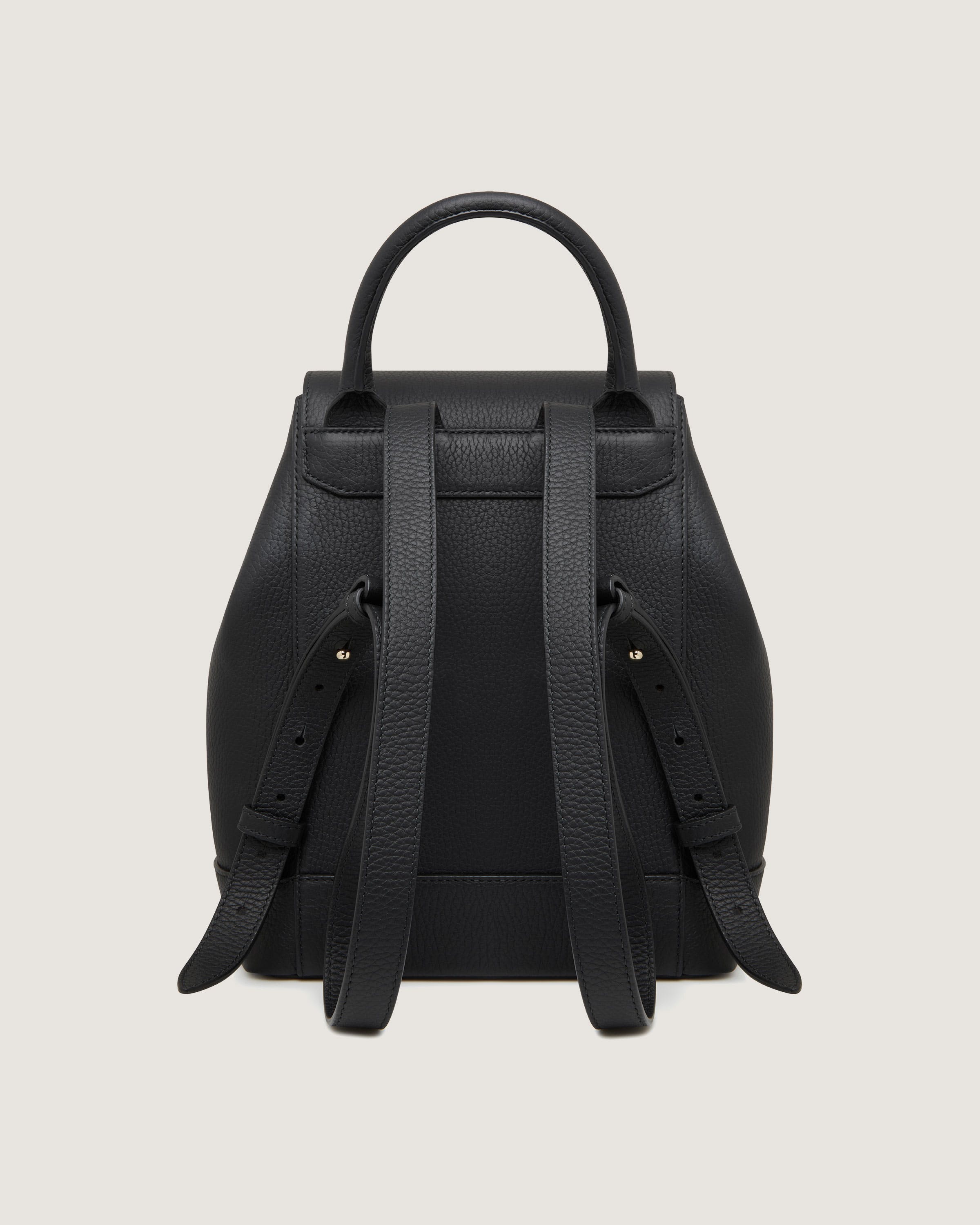 A black leather backpack with straps