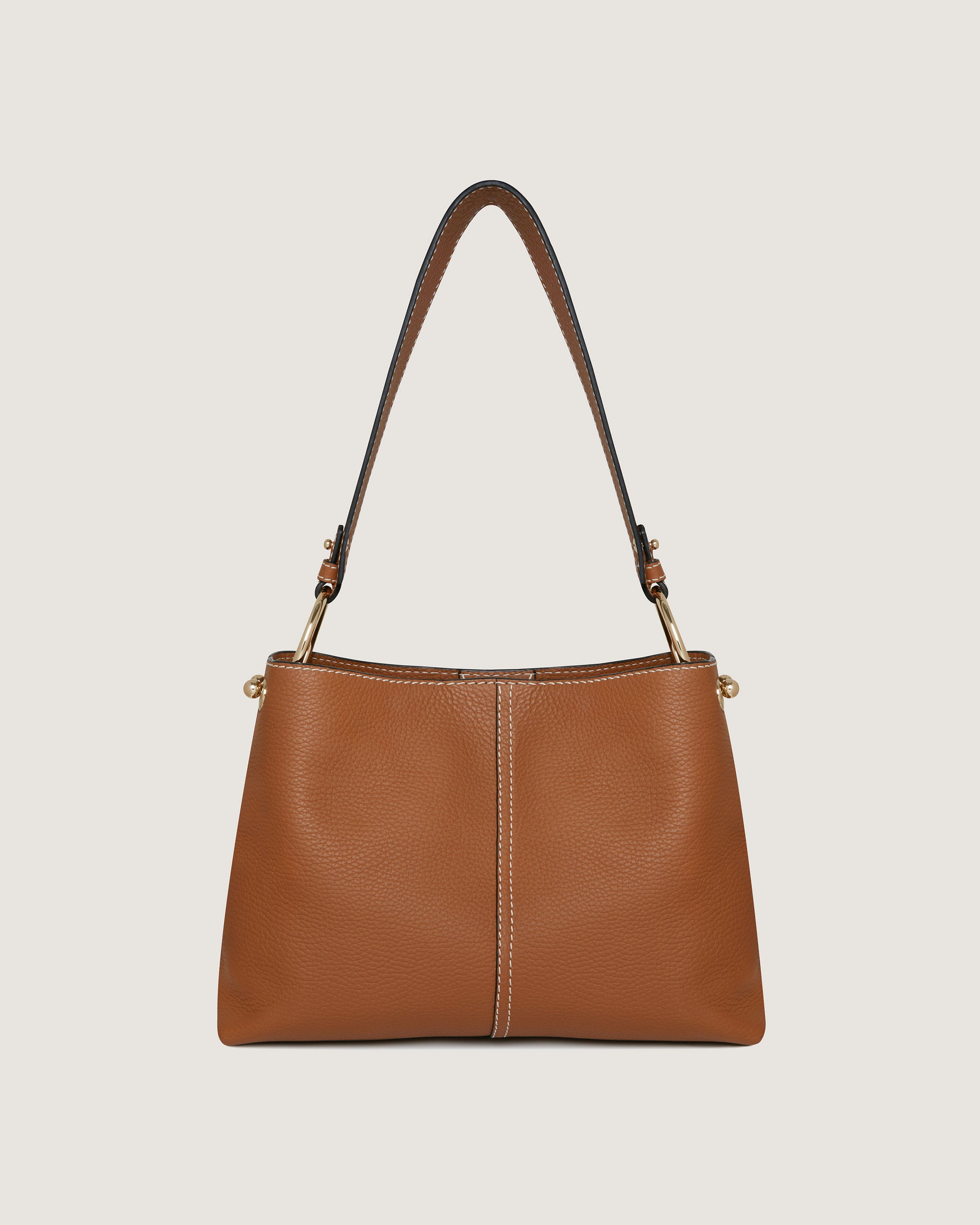 A brown handbag on a white background