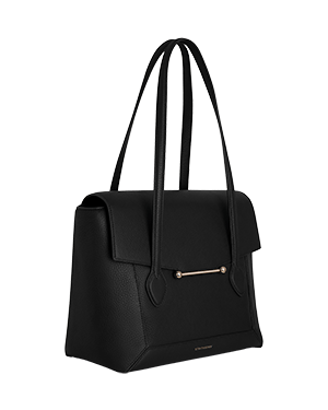 A black handbag on a white background