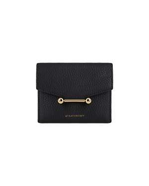 A black wallet with a gold clasp