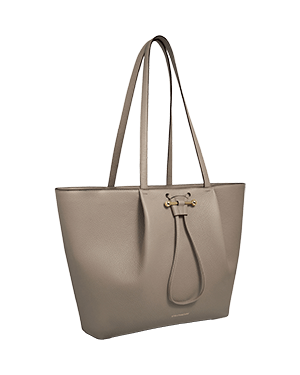 A beige leather tote bag