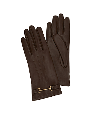 A pair of brown leather gloves on a white background