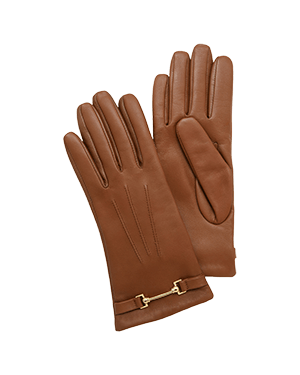 A pair of brown leather gloves on a white background