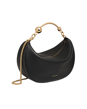 A black handbag with a gold chain