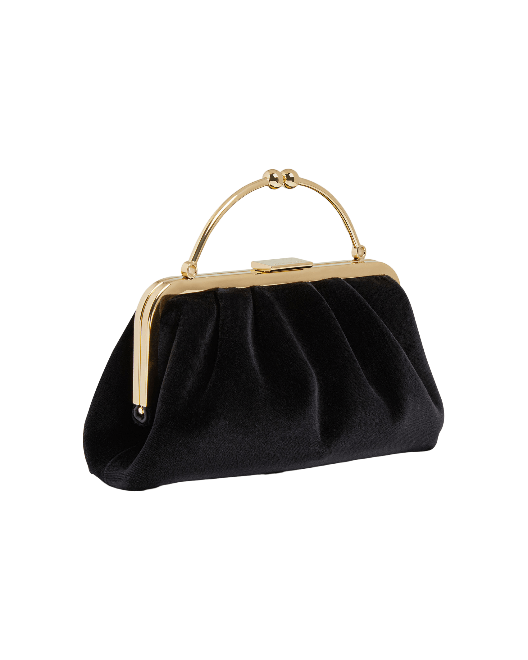 A black purse on a green background