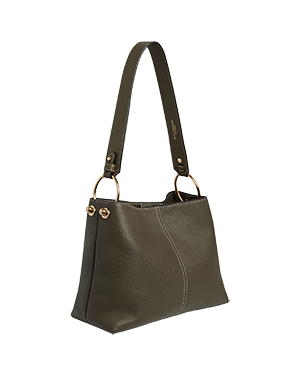 A brown leather handbag with gold hardwares