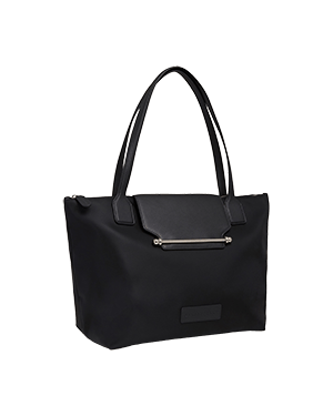 A black tote bag on a white background