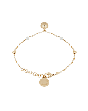 A gold bracelet with a heart charm