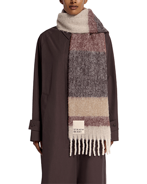 A woman wearing a brown coat and scarf