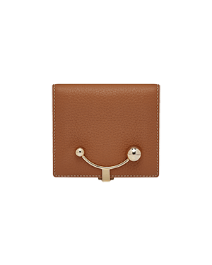 A brown leather wallet with a metal handle