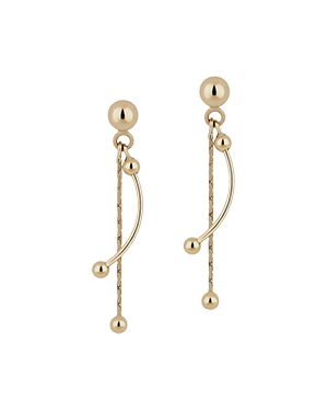 A pair of gold earrings with beads