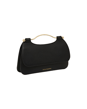 A black purse on a white background