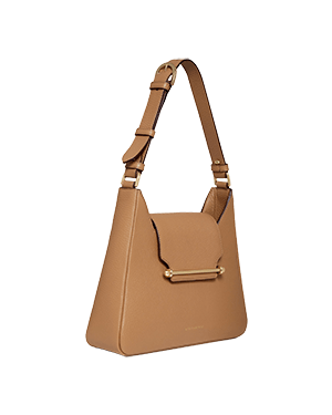 A brown handbag on a white background