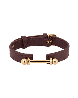 A brown leather bracelet with gold hardwares