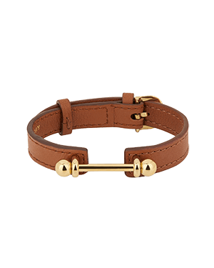 A brown leather bracelet with gold hardwares