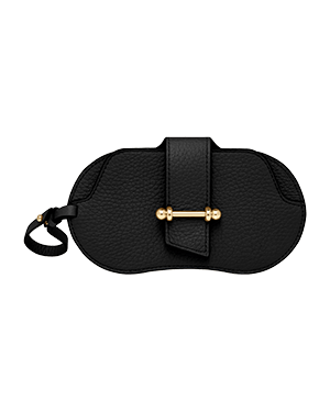 A black purse with a gold handle