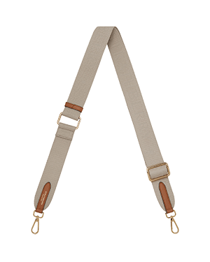 A beige strap with a brown buckle on it