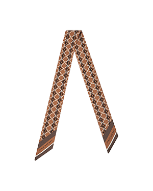 A brown tie with a brown and white design on it