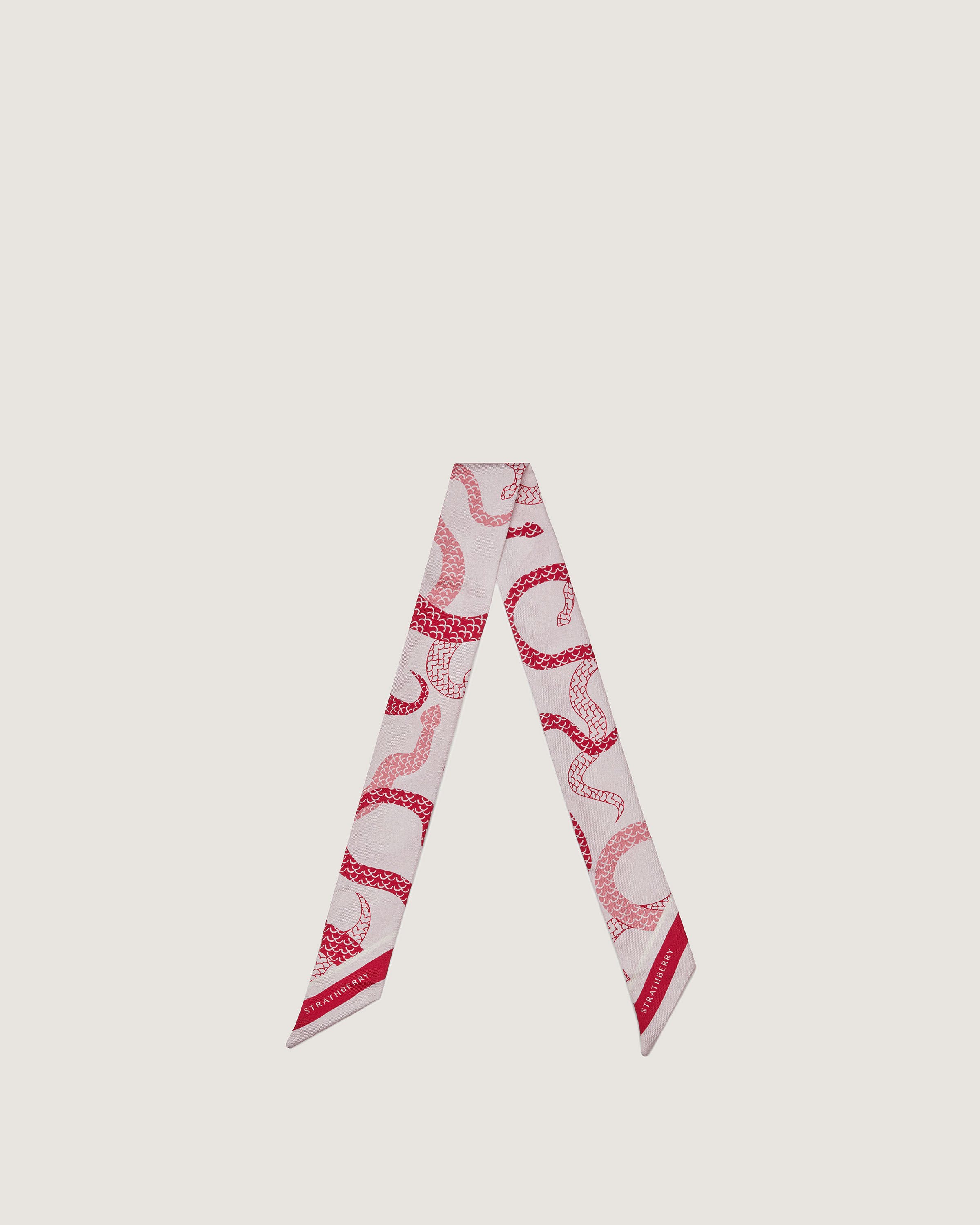 A red and white tie with a design on it