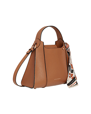 A brown handbag with a long strap