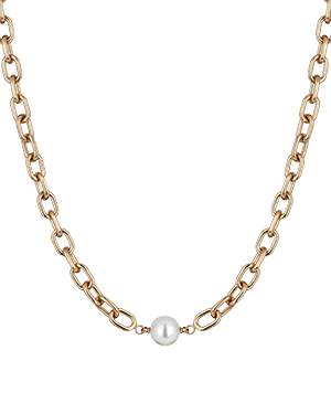 A gold chain with a pearl on it