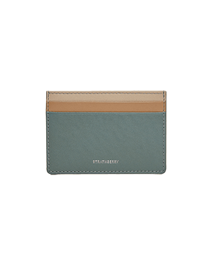 A card case with a tan and grey stripe