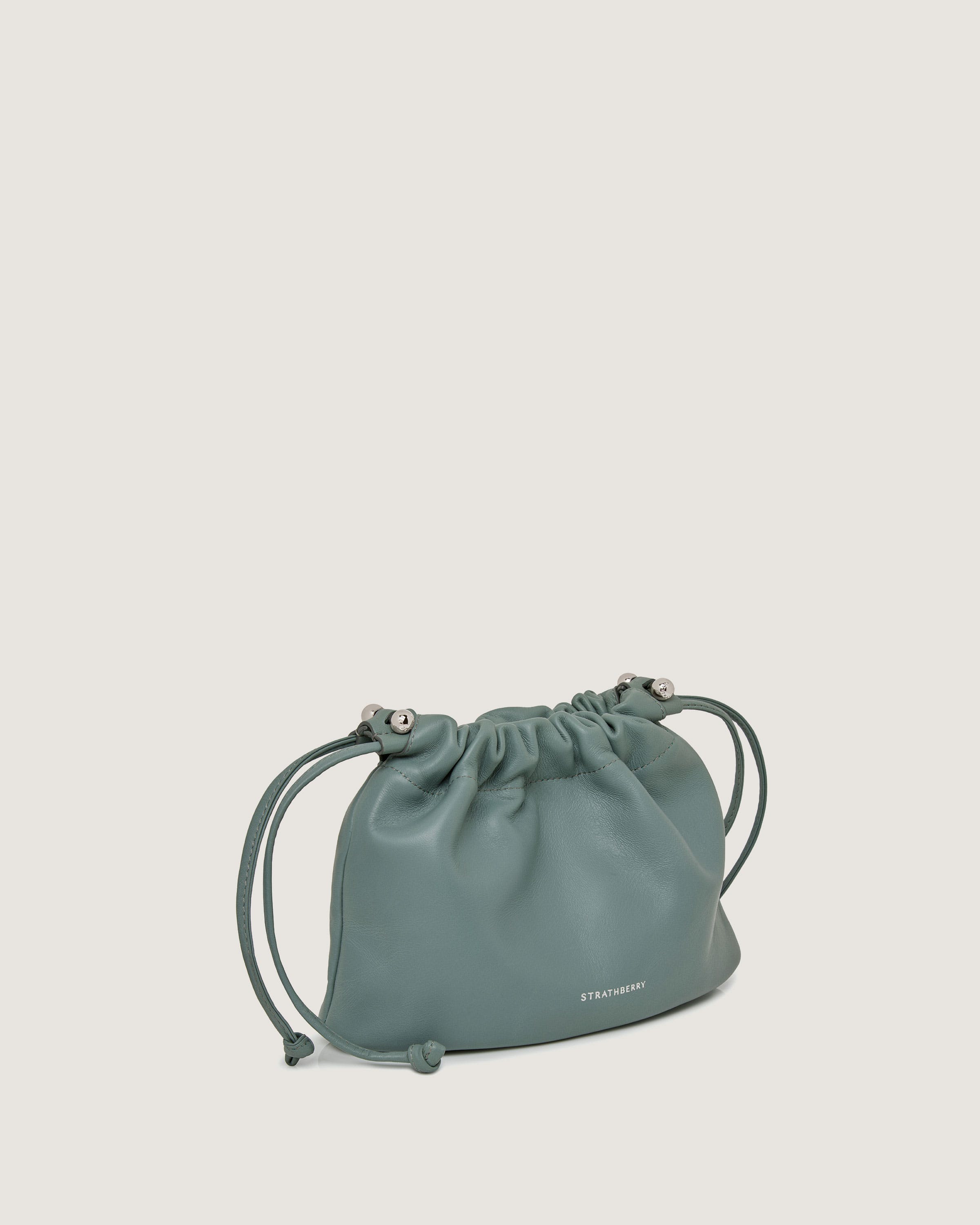 A small blue bag with a drawstring strap