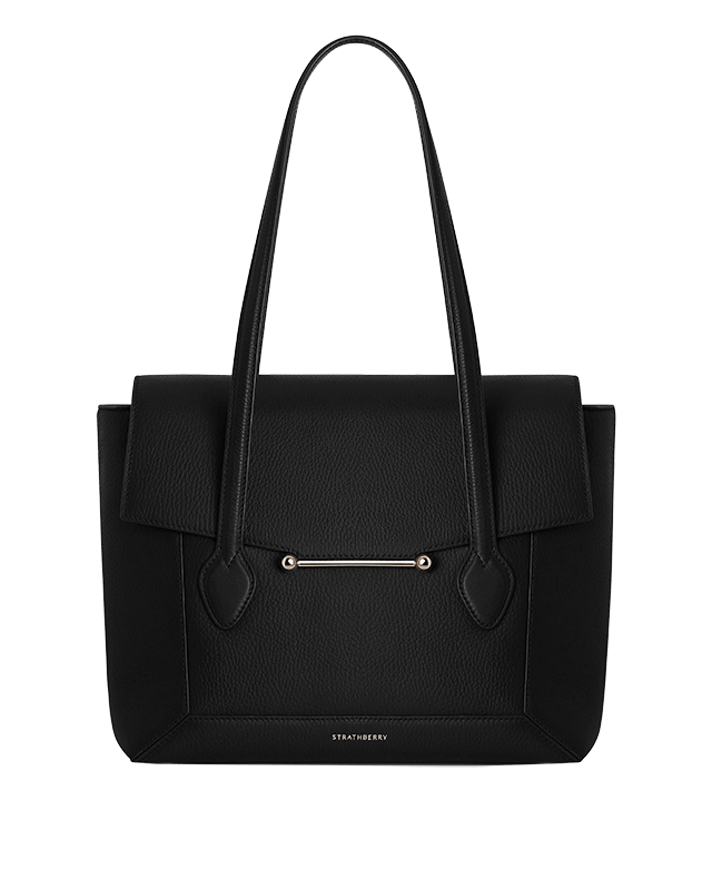 A black handbag on a white background