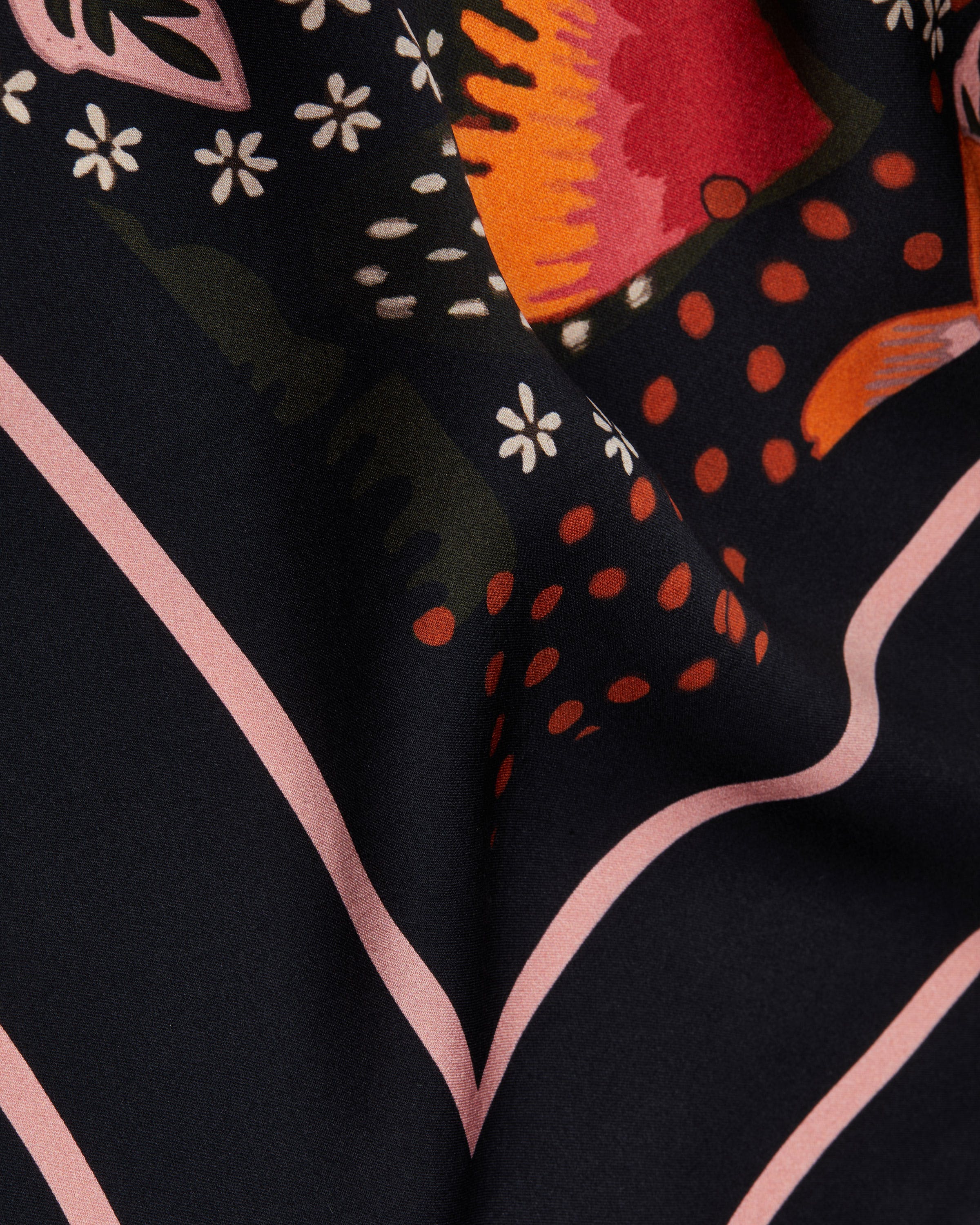 A close up of a shirt with a flower pattern