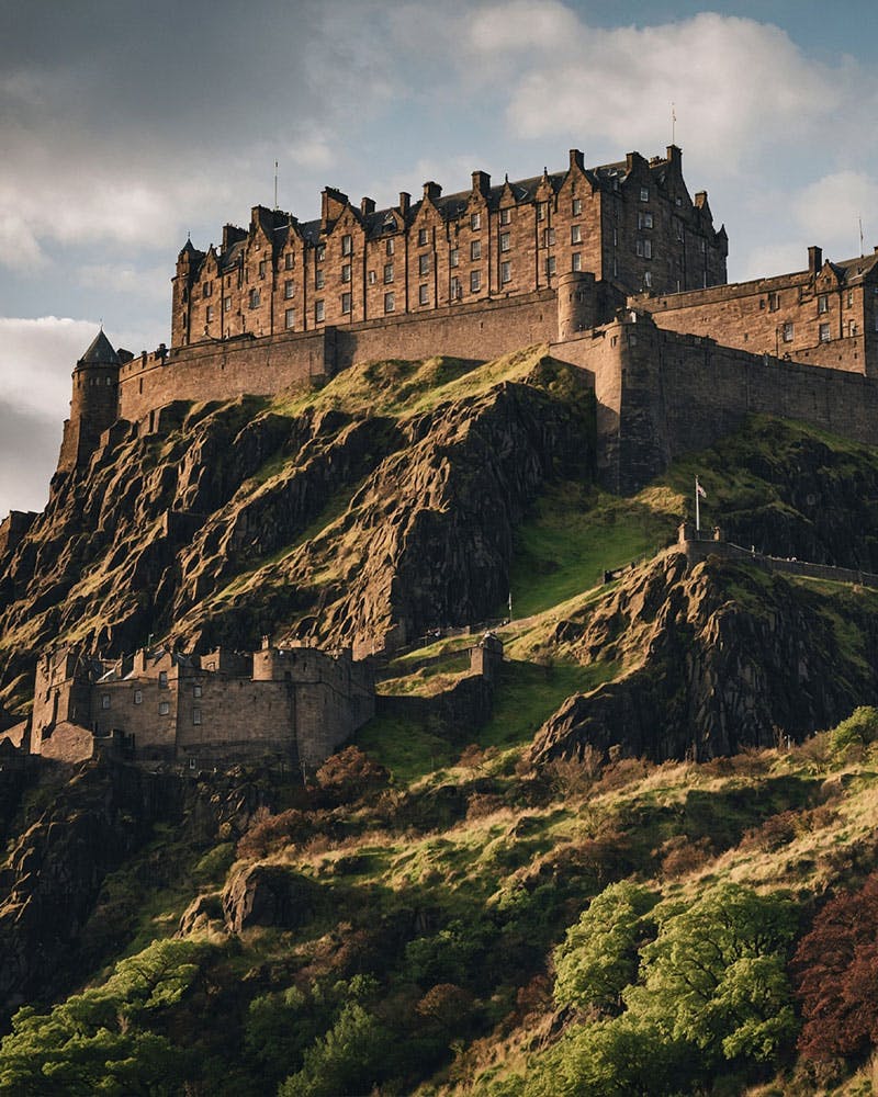 A castle on top of a hill with a sky background