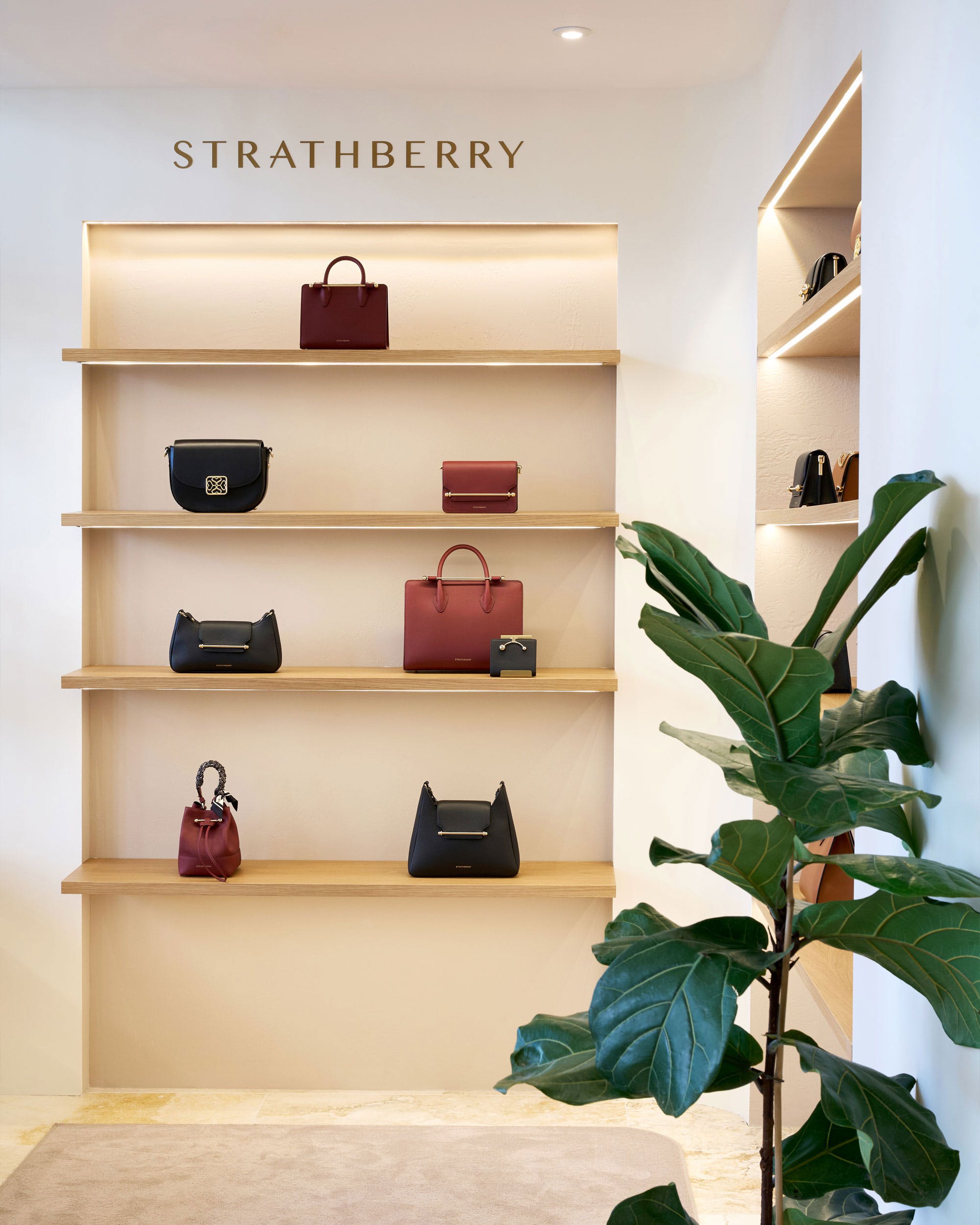 A display of handbags and purses in a store