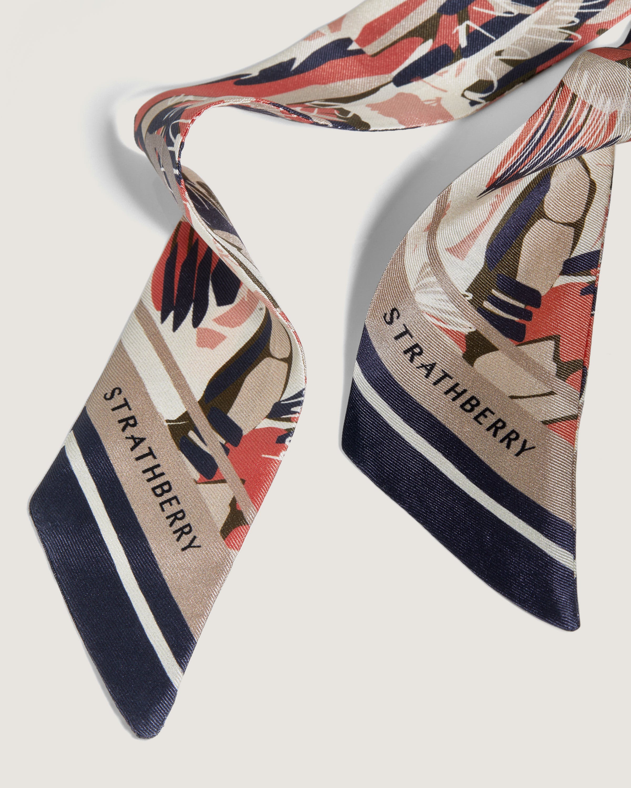 Strathberry - Silk Skinny Scarf - Orange / Navy / White