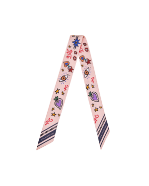 A pink neck tie with hearts and stars on it