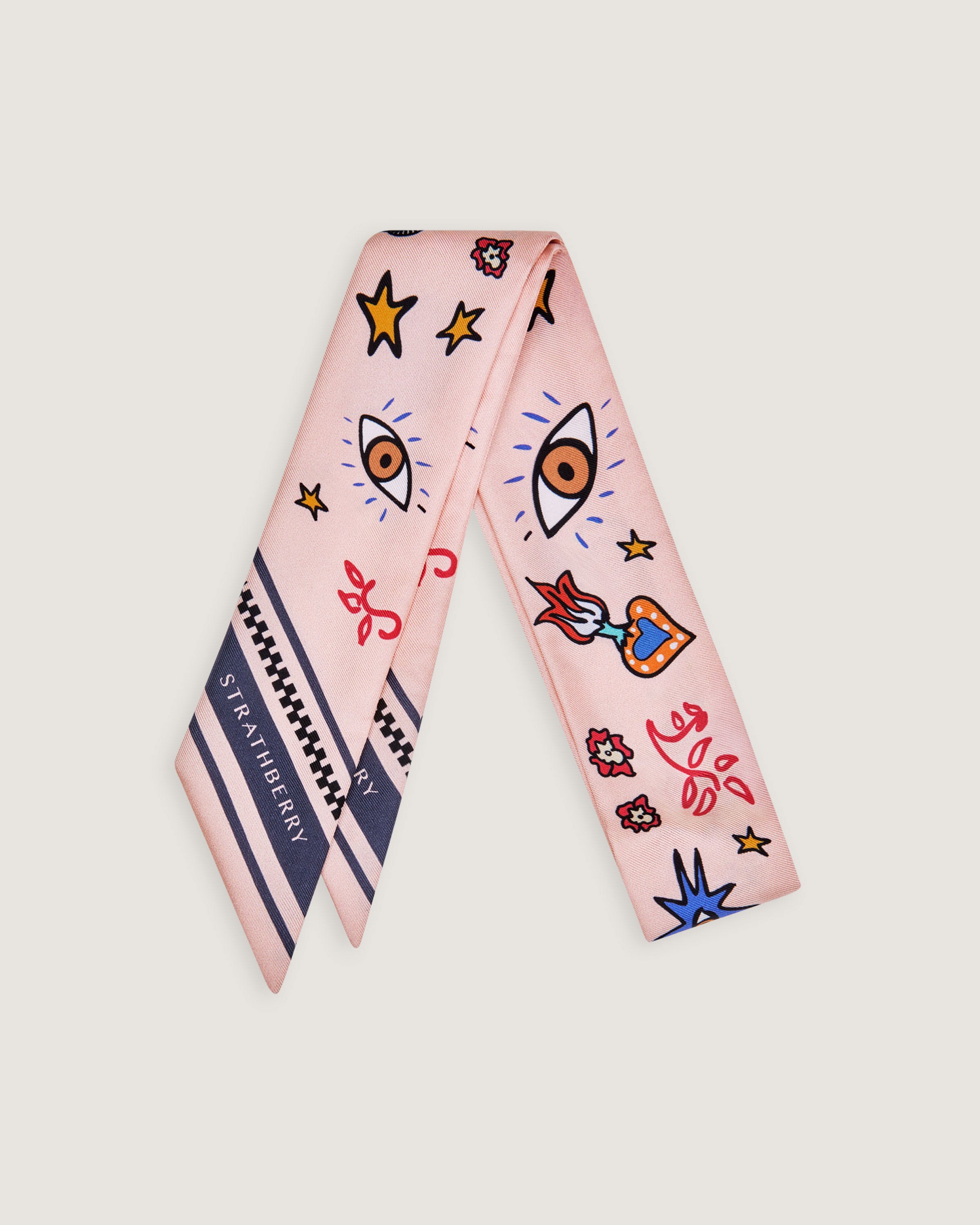 A pink neck tie with space and stars on it