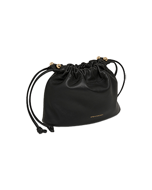 A black leather bag with gold hardwares