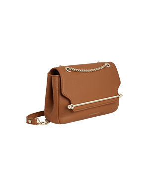 A brown handbag with a chain strap